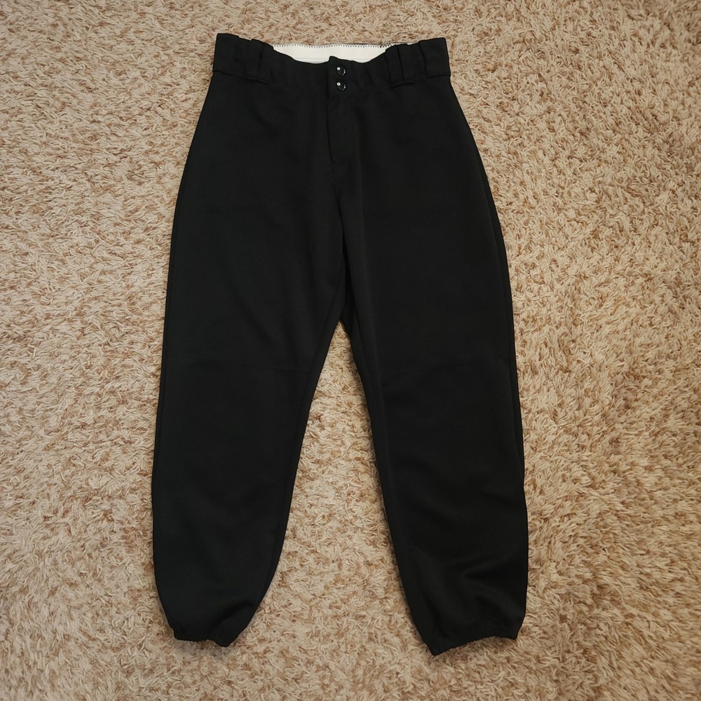 Alleson‎ Athletic Softball Pants Girls Medium Black Double Snap Elastic Hem